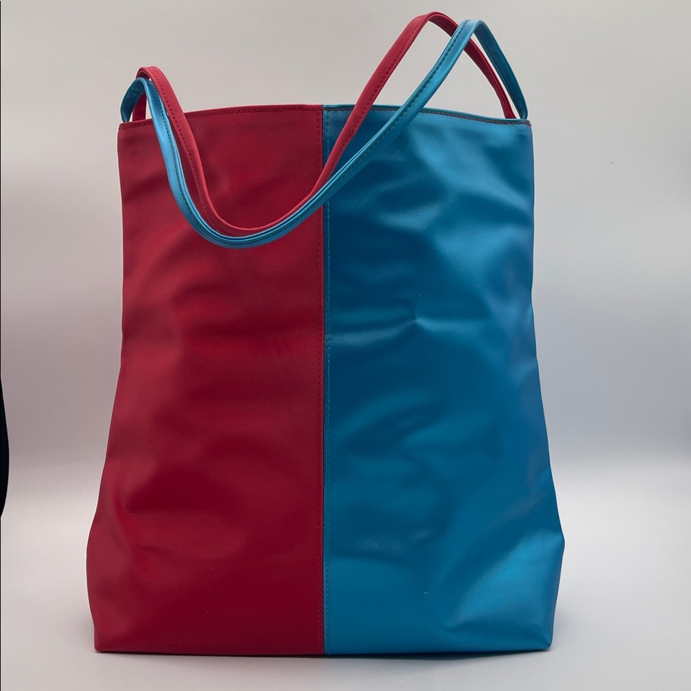 RED BLUE COLORBLOCK TOTE BAG DOUBLE HANDLE